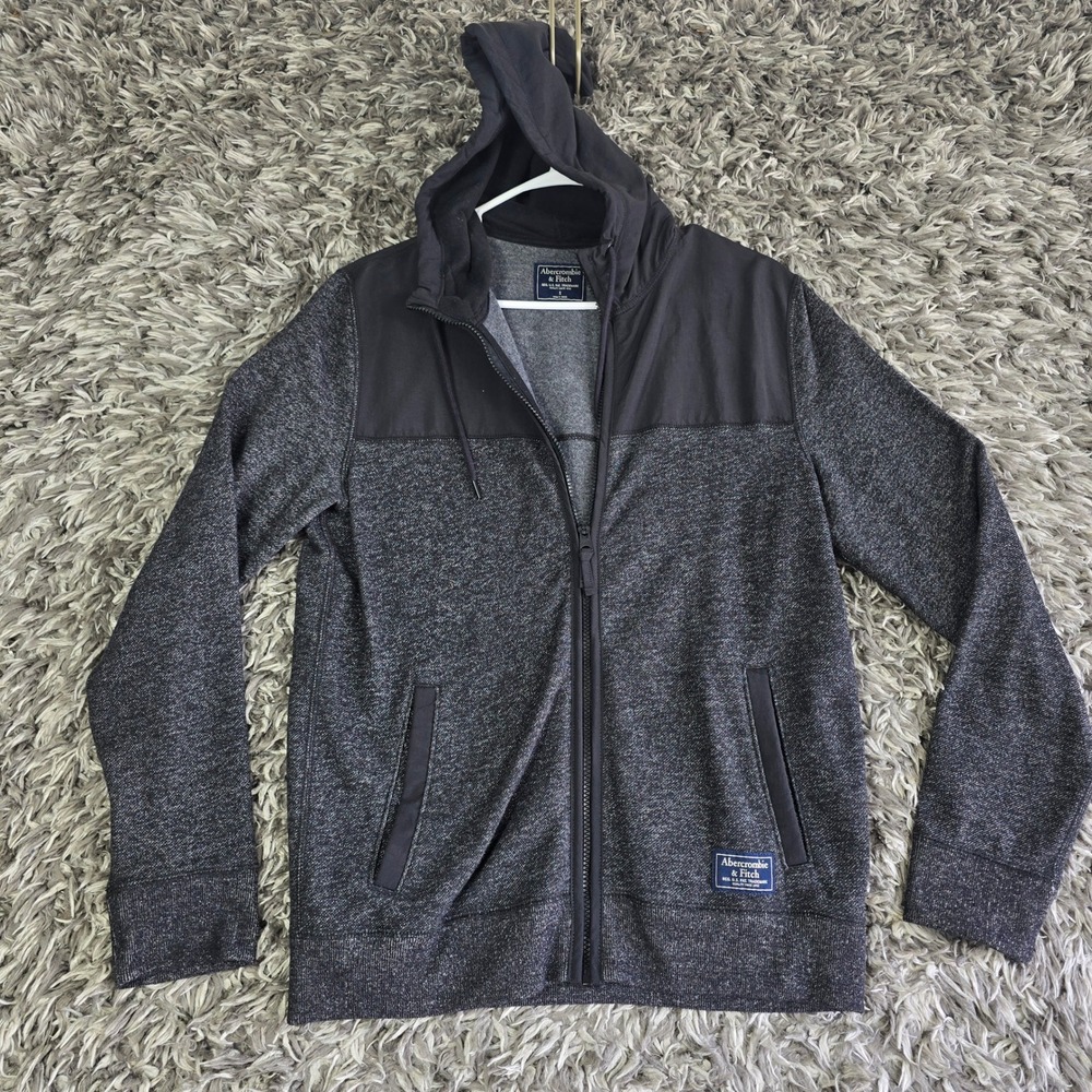 Abercrombie & Fitch Mens Small Gray Heather Full Zip Hoodie Contrast Yoke S